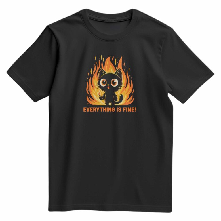 T-shirt floqué avec le même visuel (chat en feu mignon)