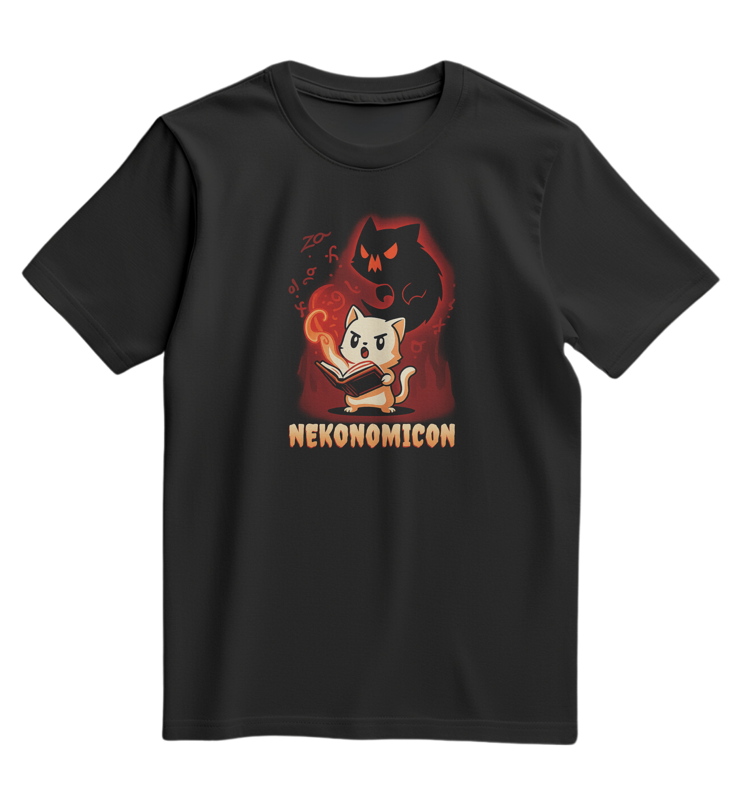 T-shirt floqué du même visuel (chat + esprit démoniaque, effet rougeoyant)