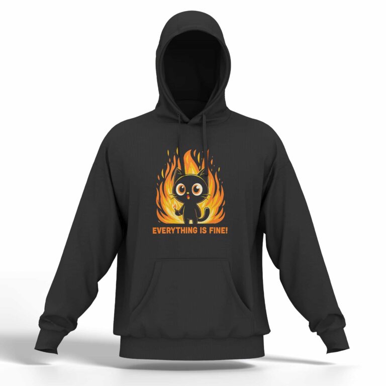 T-shirt floqué avec le même visuel (chat en feu mignon)