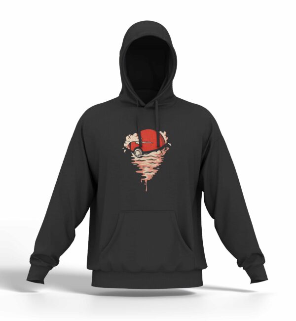 Hoodie noir floqué du visuel Pokéball en style vaporwave centré sur le torse